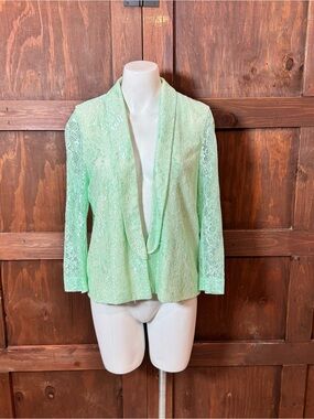 Gianni Bini Mint Green Lace Open-Front Blazer